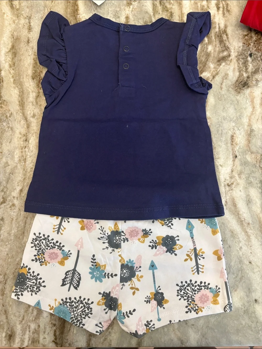 PAPMI Navy Flutter Sleeve Top & Floral Shorts Set